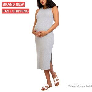 Sleeveless Racerback Rib Knit Midi Pregnancy Bodycon Dress